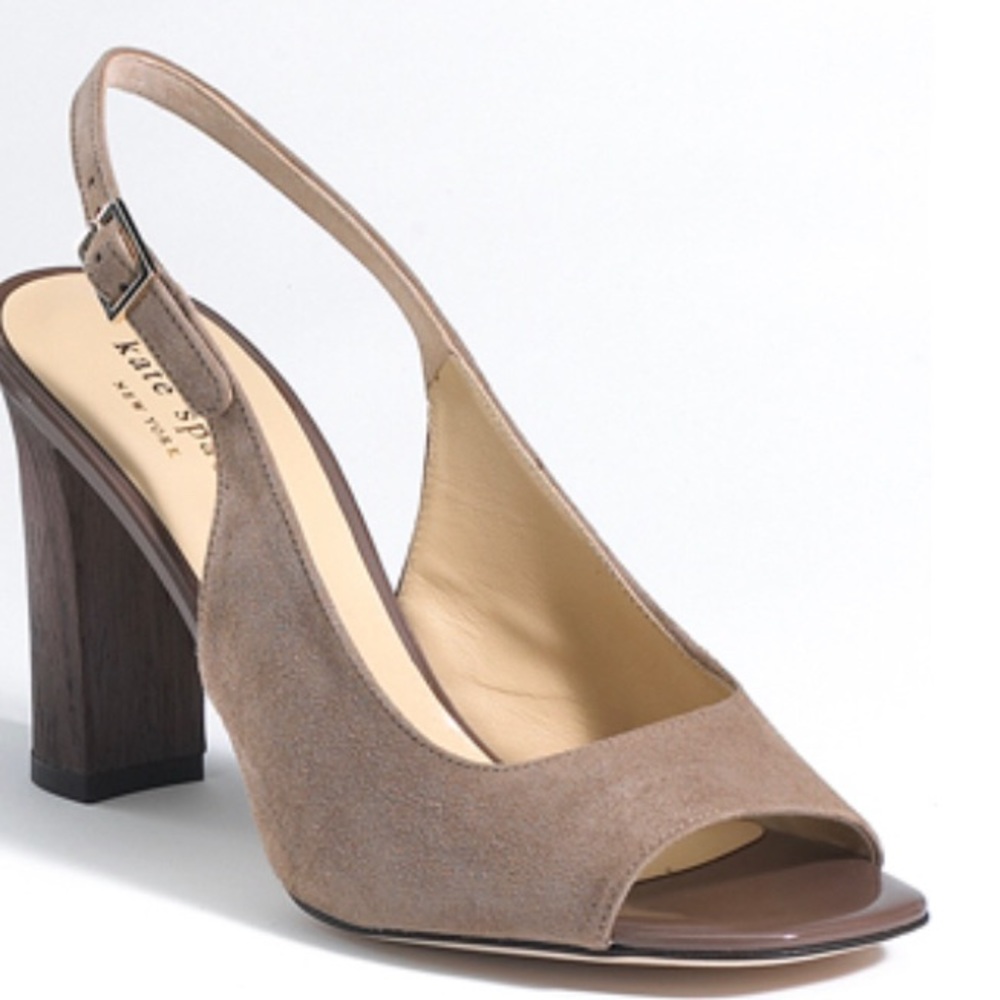 Kate Spade 'Taylor' slingback heels in taupe suede with a block heel